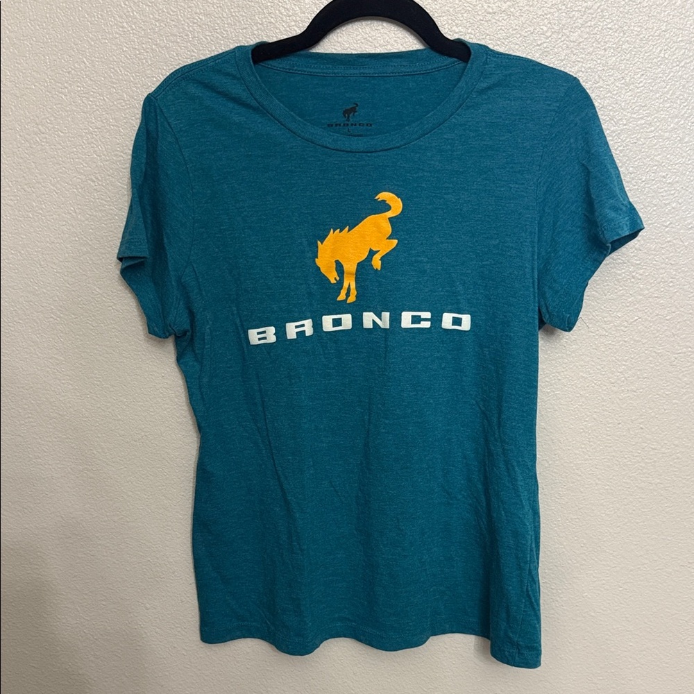 Ford Bronco Teal T-Shirt with Yellow Bronco Graphic